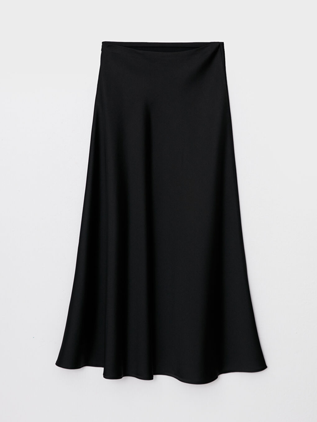 Siyah Rahat Kalıp Düz Saten Kadın Etek-6