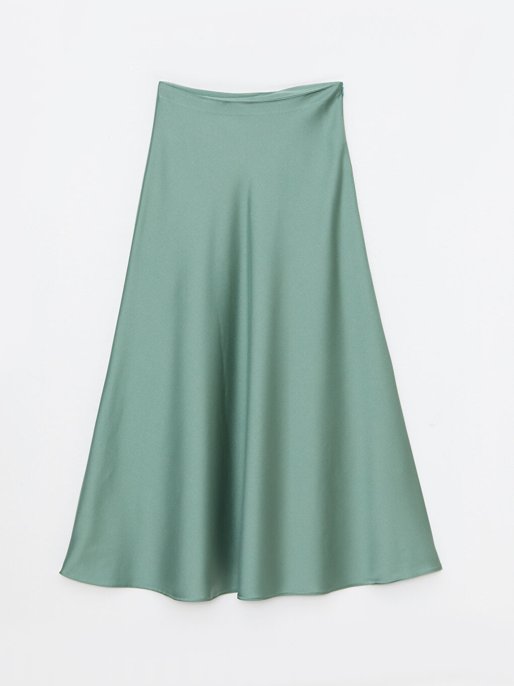 Yeşil Rahat Kalıp Düz Saten Kadın Etek-5