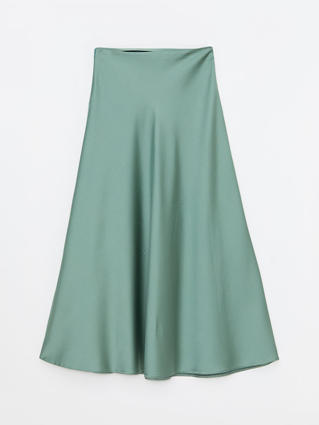 Yeşil Rahat Kalıp Düz Saten Kadın Etek-6