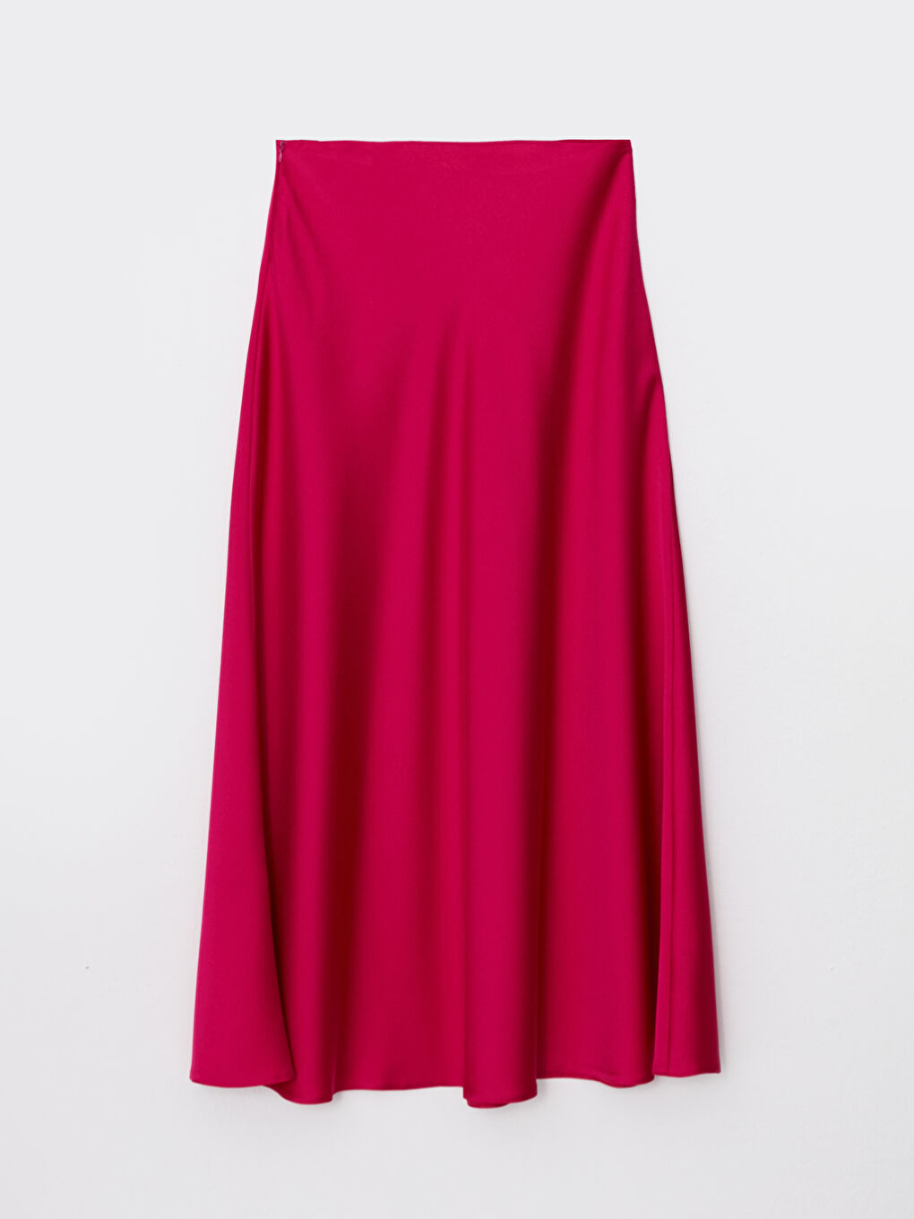 Fuşya Rahat Kalıp Düz Saten Kadın Etek-6