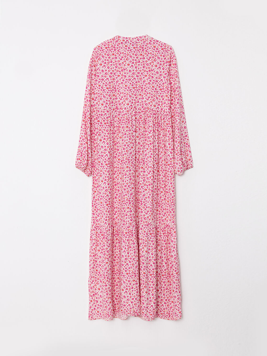 Pembe Bisiklet Yaka Çiçekli Uzun Kollu Viskon Kadın Gömlek Elbise-6