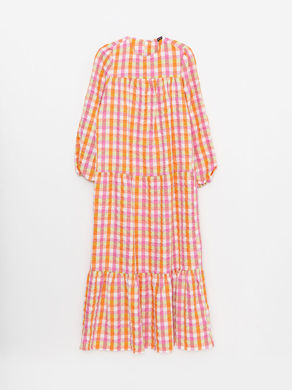 Turuncu Bisiklet Yaka Ekose Uzun Kollu Kadın Elbise-5