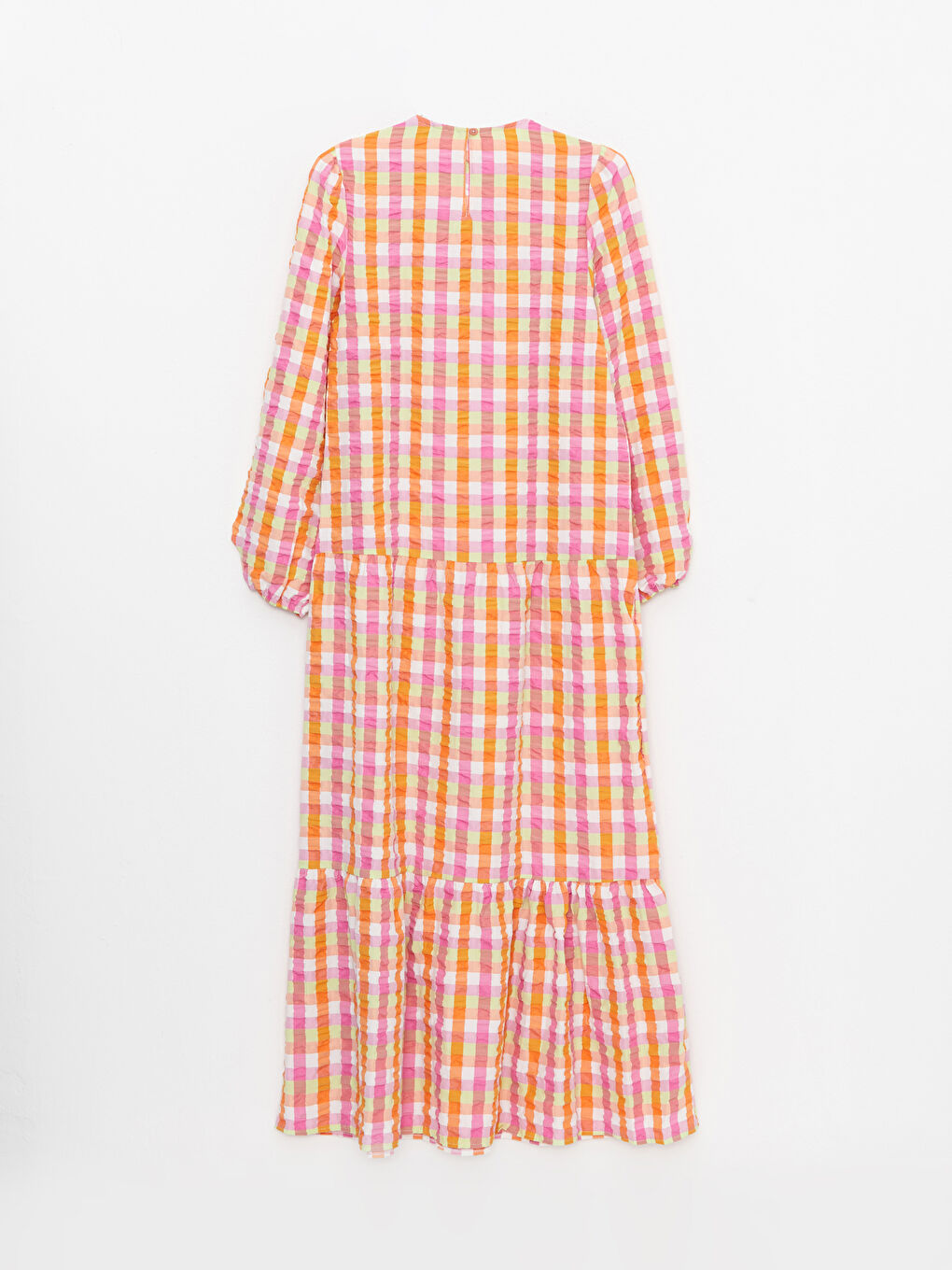 Turuncu Bisiklet Yaka Ekose Uzun Kollu Kadın Elbise-6