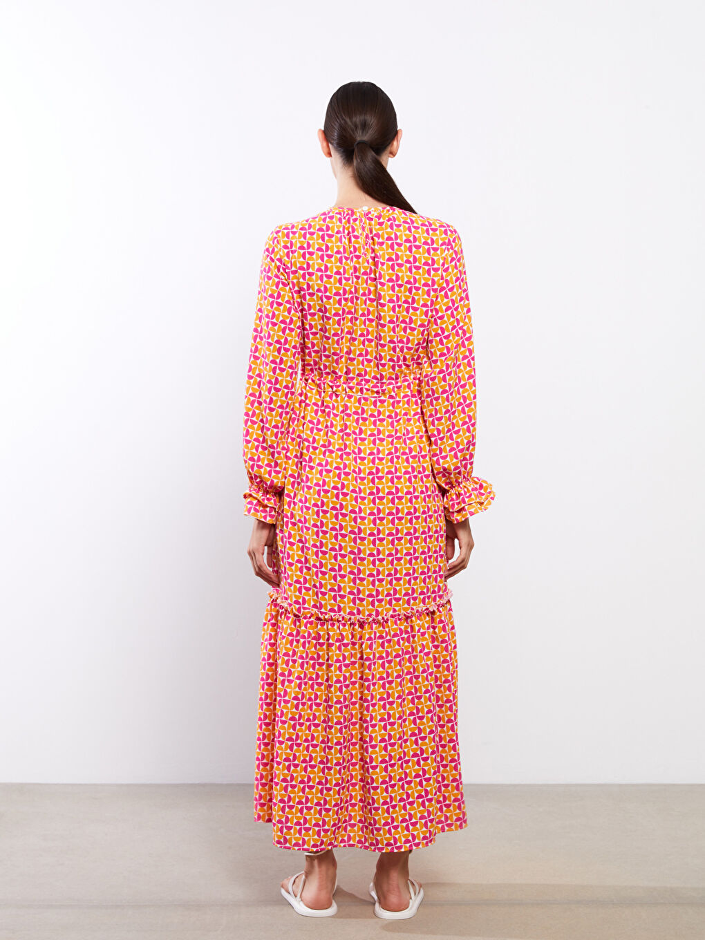 Crew Neck Patterned Long Sleeve Women Dress -S2LI28Z8-LSR