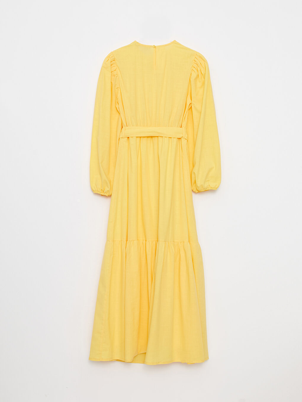 Sarı Bisiklet Yaka Düz Uzun Kollu Pamuklu Kadın Elbise-6