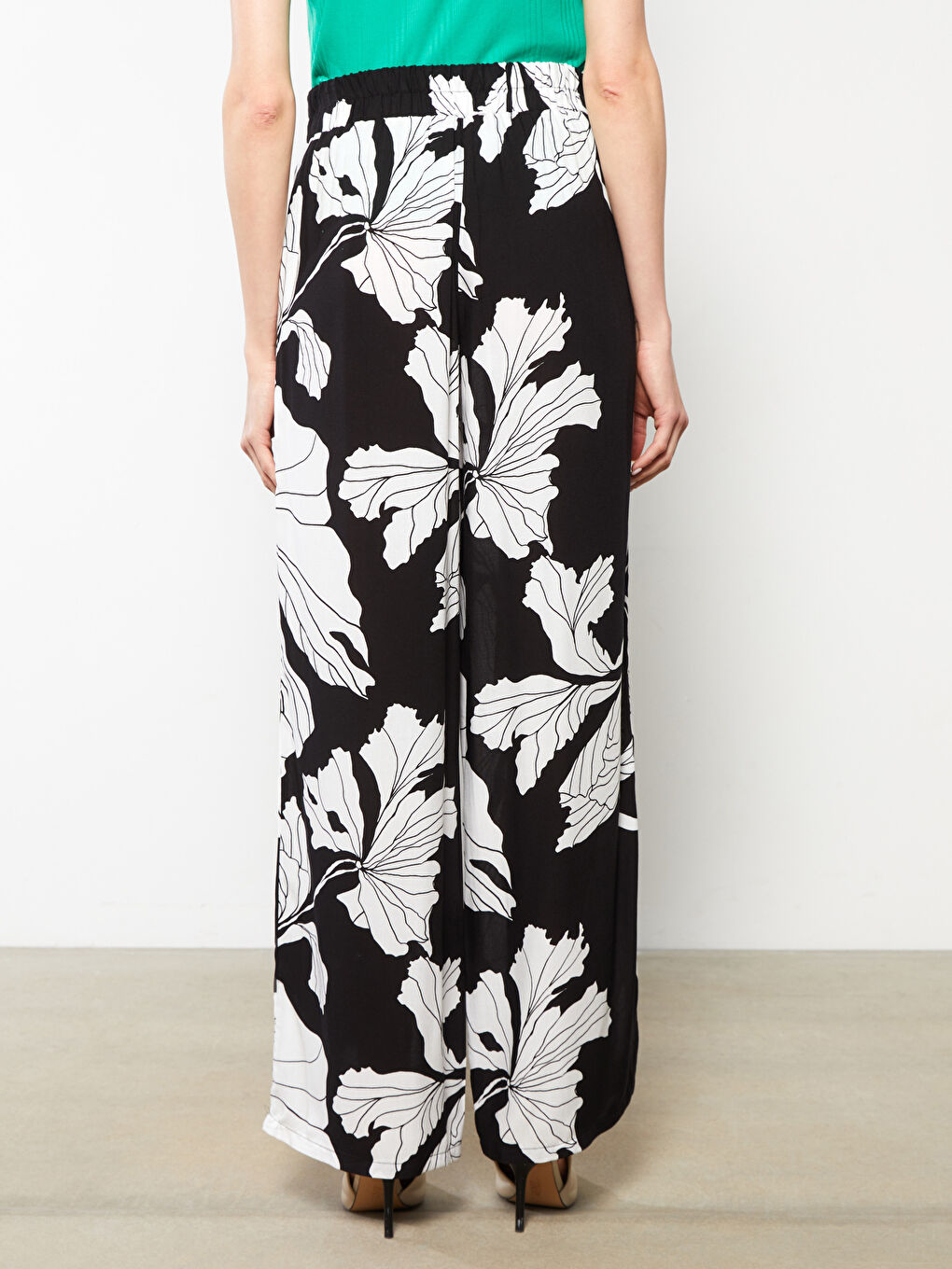 Siyah Beli Lastikli Desenli Kadın Pantolon-4