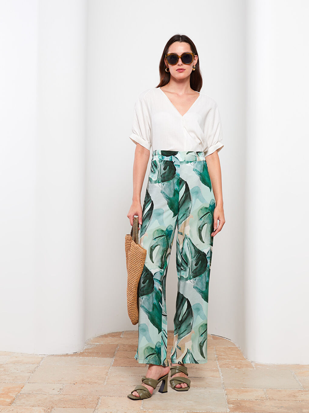 Elasticated Waist Patterned Women's Trousers