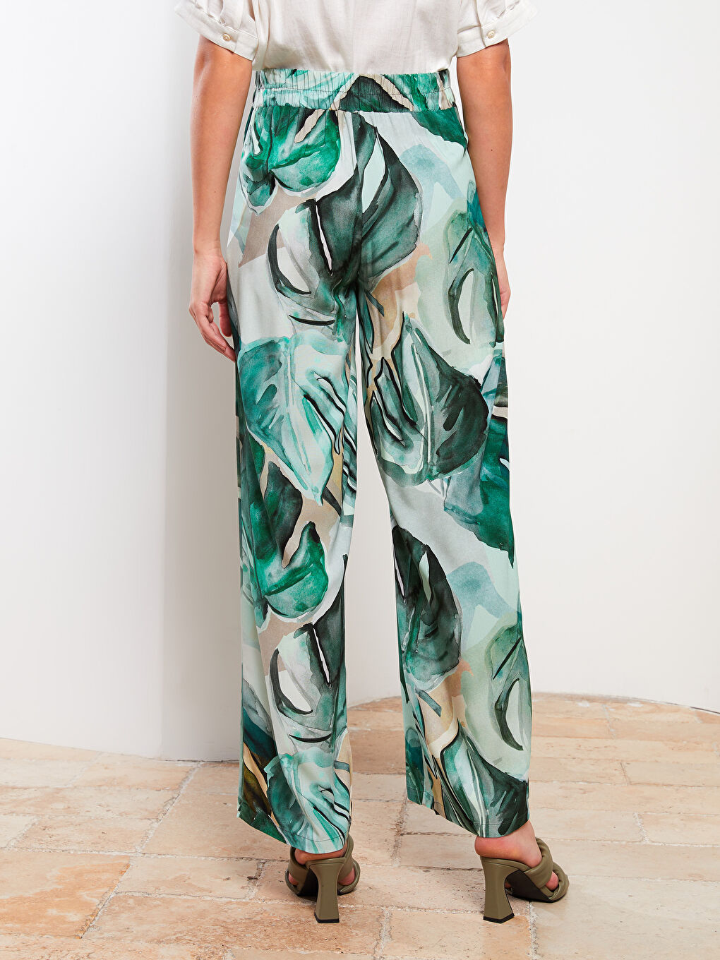 Elasticated Waist Patterned Women's Trousers-3