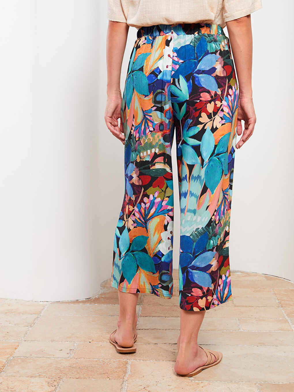 Elastic Waist Patterned Viscose Women Capri -S2LI50Z8-LQJ