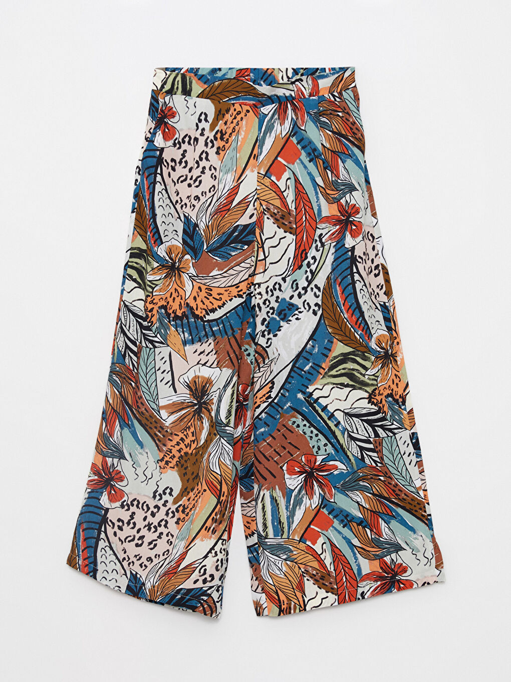 Kırmızı Beli Lastikli Desenli Viskon Kadın Kapri-5