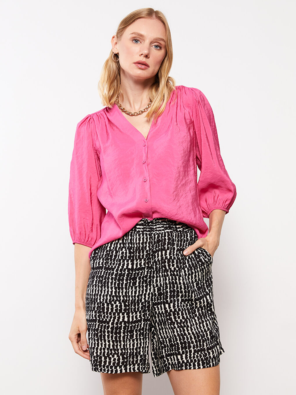 Elastic Waist Patterned Viscose Women's Shorts -S2LI51Z8-LQJ