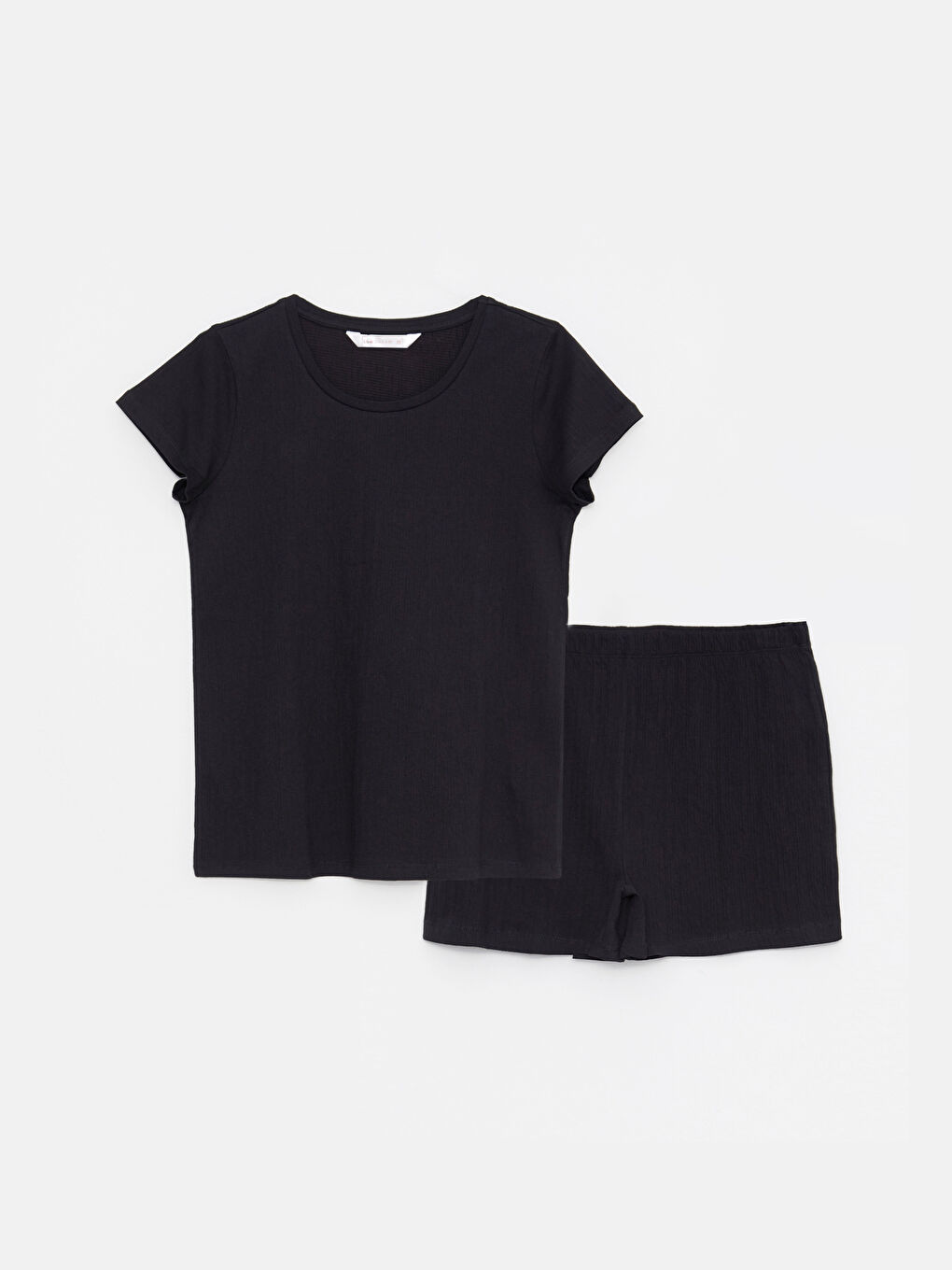 Siyah Bisiklet Yaka Düz Kısa Kollu Kadın Pijama Takım-5