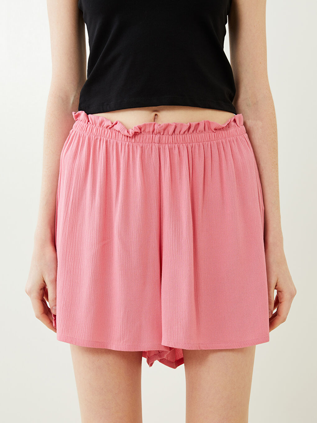 Pembe Beli Lastikli Düz Viskon Kadın Yüzme Giyim Alt-2