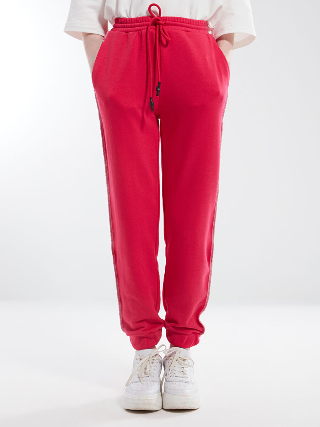 Fuşya Beli Lastikli Düz Cep Detaylı Kadın Jogger Eşofman Altı-1