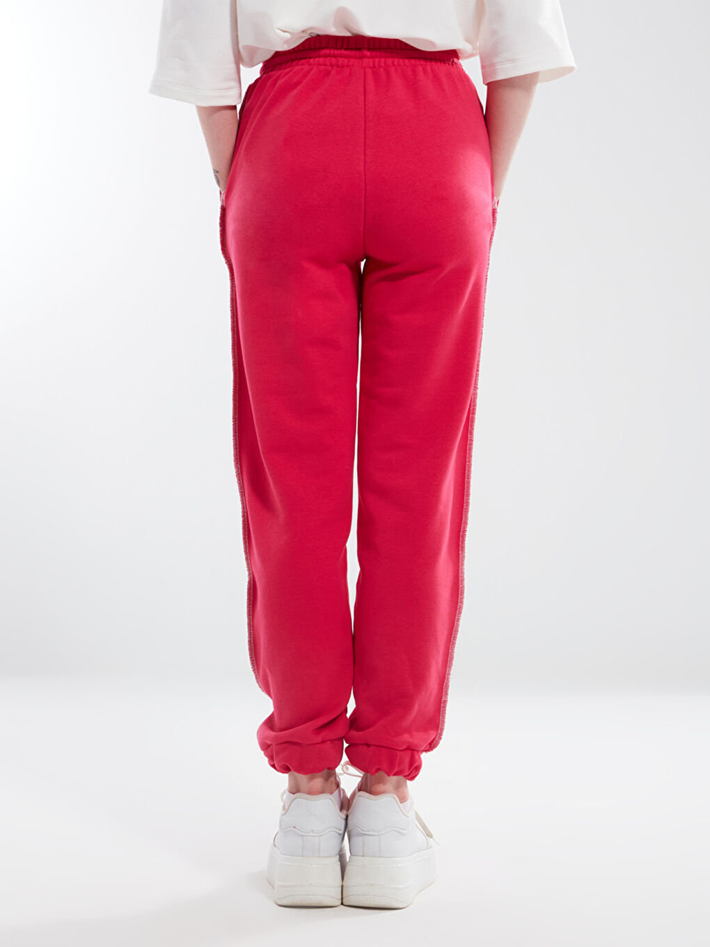 Fuşya Beli Lastikli Düz Cep Detaylı Kadın Jogger Eşofman Altı-3