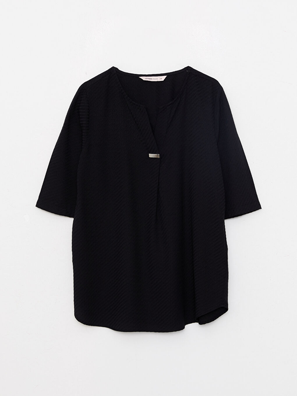 Siyah Kaçık Yaka Kendinden Desenli Kadın Bluz-5