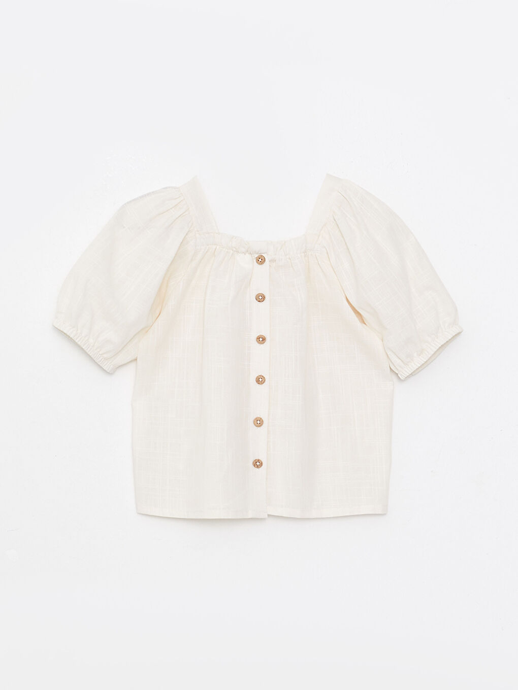 بلوزة بنات صغار قطنية مخططة بياقة مربعة وكم قصير