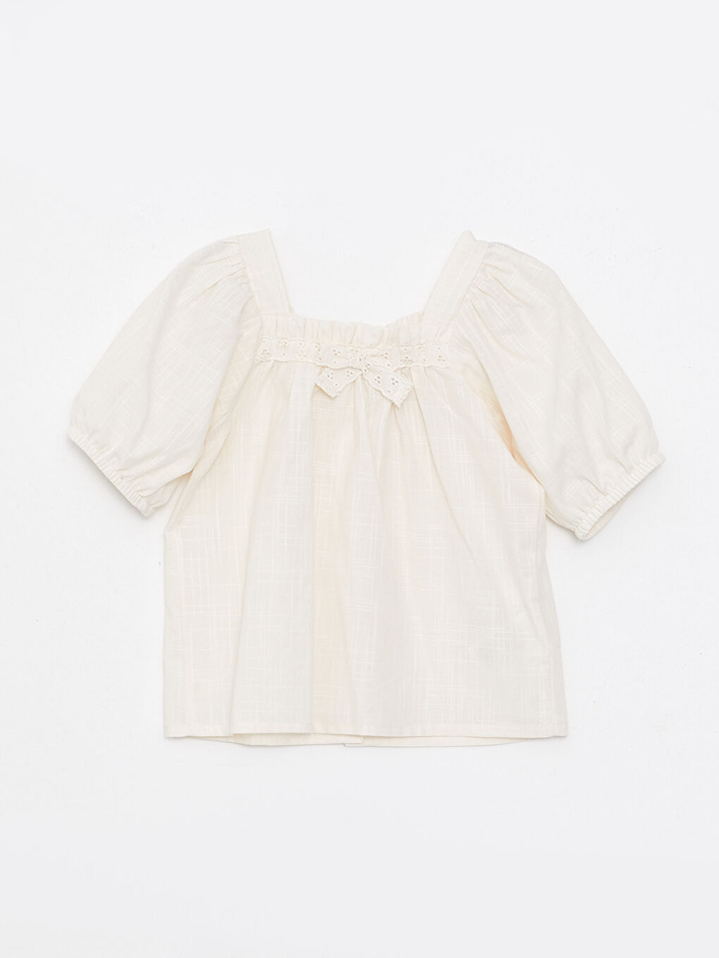 بلوزة بنات صغار قطنية مخططة بياقة مربعة وكم قصير-1