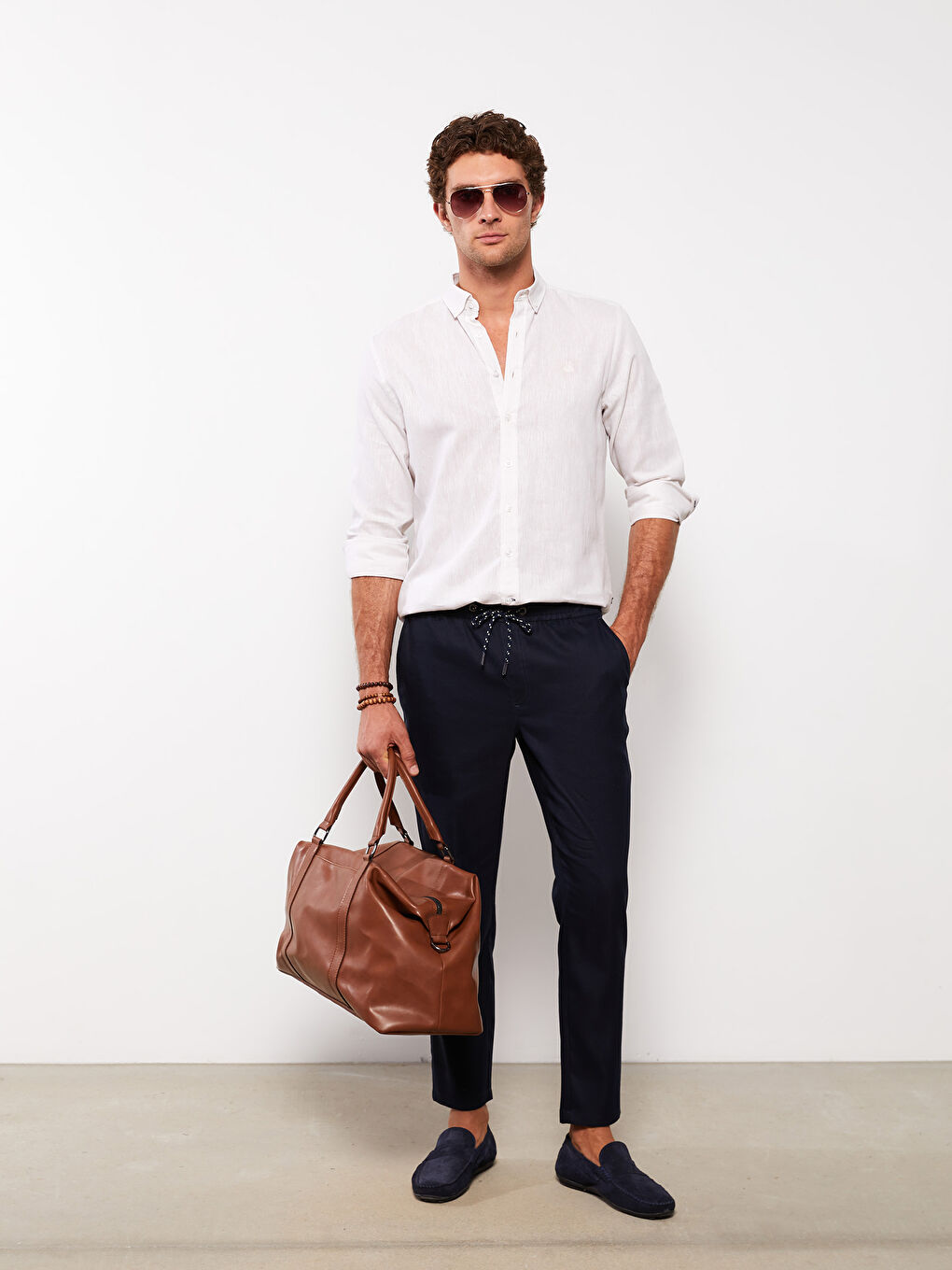 Lacivert Standart Kalıp Keten Erkek Pantolon