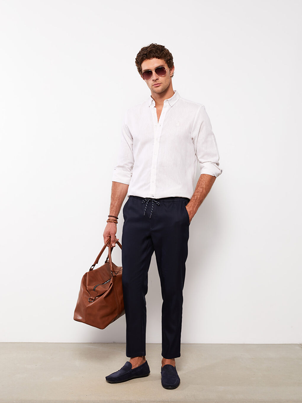 Lacivert Standart Kalıp Keten Erkek Pantolon-1