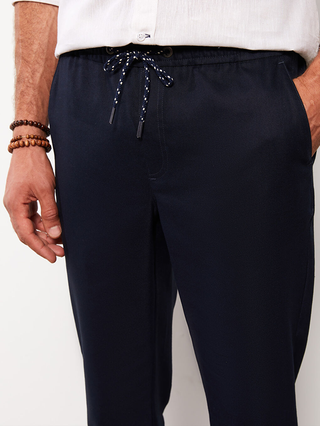 Lacivert Standart Kalıp Keten Erkek Pantolon-2