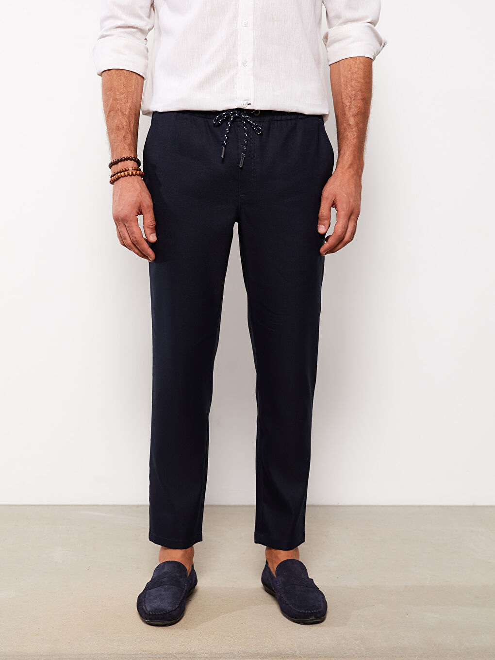 Lacivert Standart Kalıp Keten Erkek Pantolon-3