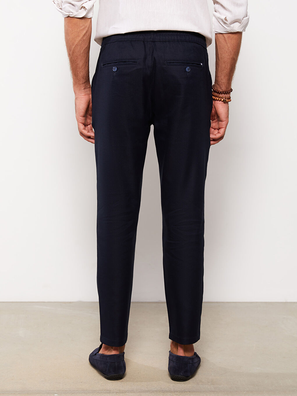 Lacivert Standart Kalıp Keten Erkek Pantolon-4