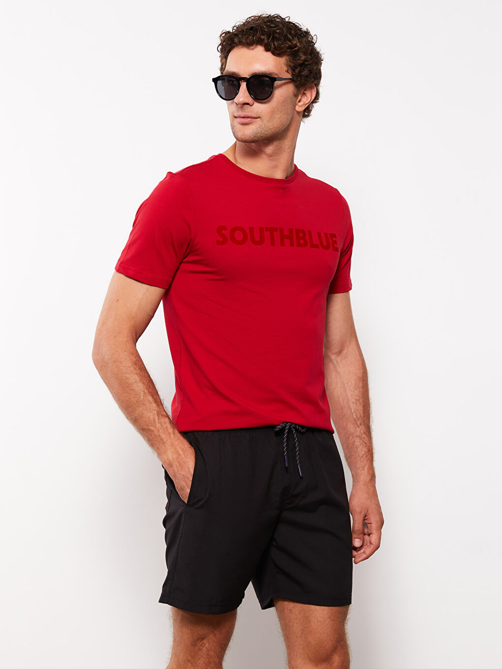 Siyah Kısa Boy Baskılı Erkek Deniz Şortu-1