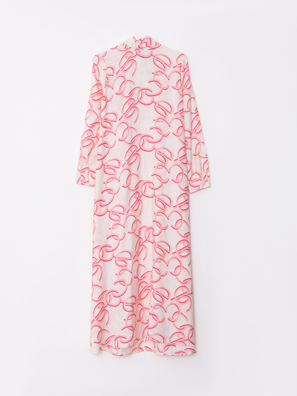 Ekru Bağlamalı Yaka Desenli Uzun Kollu Kadın Elbise-6