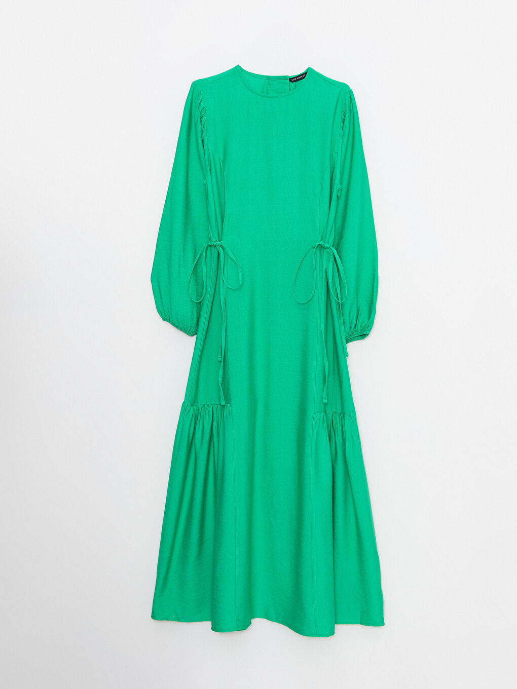 Yeşil Bisiklet Yaka Düz Uzun Kollu Kadın Elbise-5