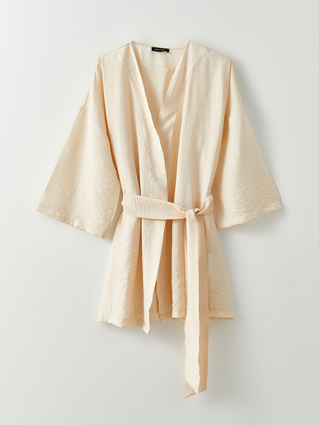 Bej Kadın Şal Yaka Düz Kimono-5