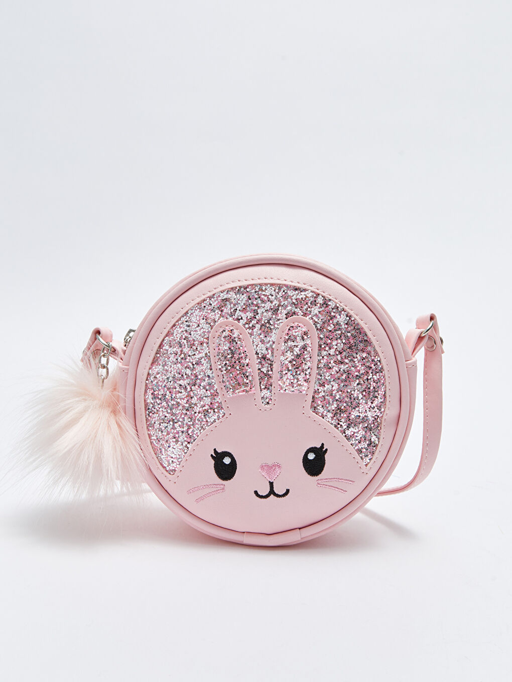 Pembe Deri Görünümlü Nakışlı Kız Çocuk Çapraz Çanta-1