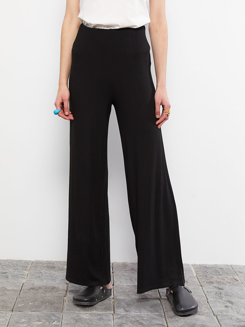 Pantaloni Simpli cu Talie Elastică pentru Femei-2