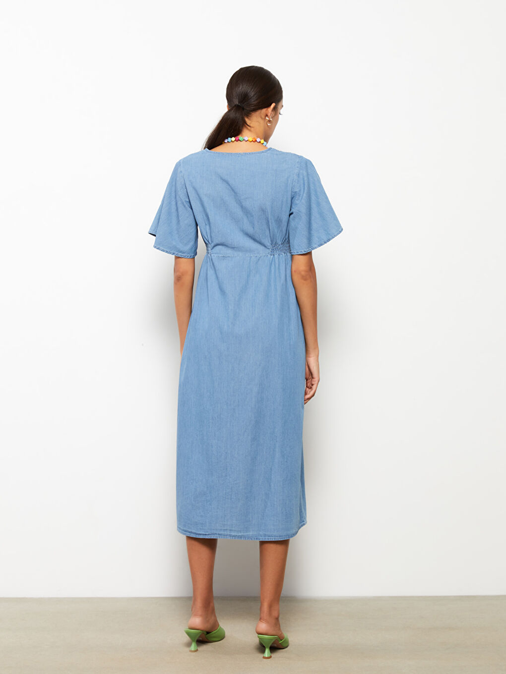 LCWAIKIKI Maternity V-Neck Straight Short Sleeve Maternity Rodeo Jean Dress -S2LL33Z8-507