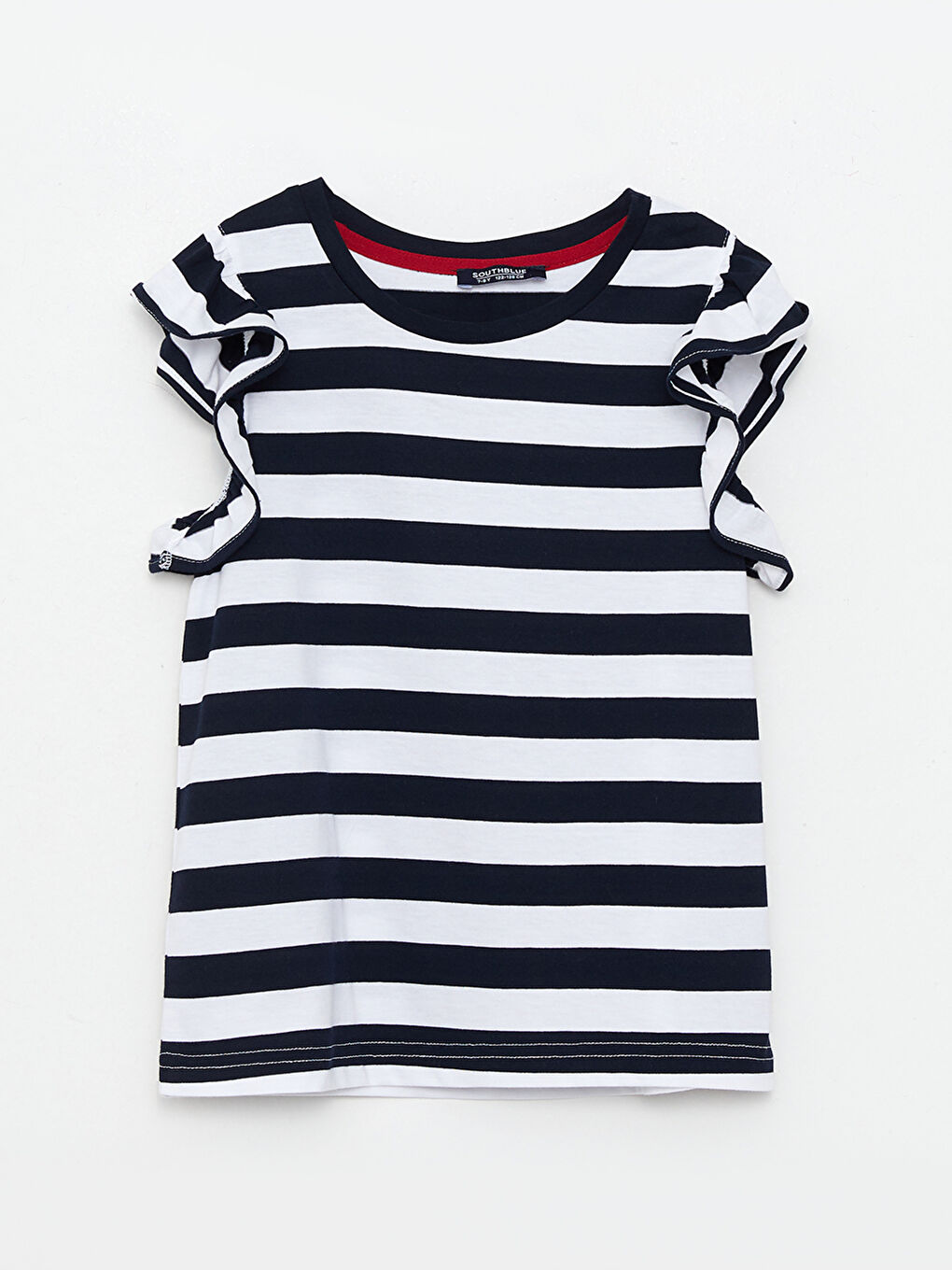 Lacivert Bisiklet Yaka Baskılı Kısa Kollu Pamuklu Kız Çocuk Tişört