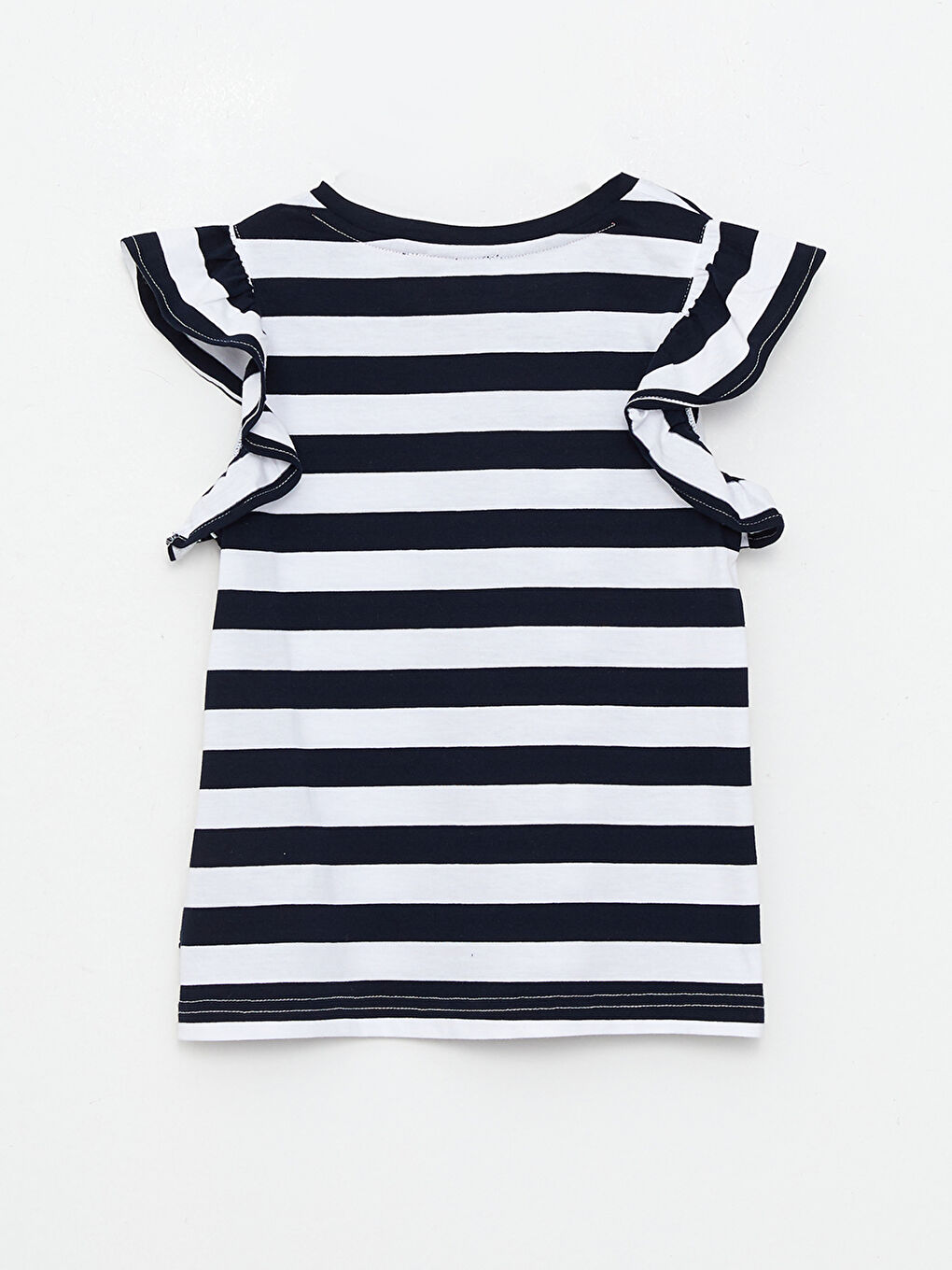 Lacivert Bisiklet Yaka Baskılı Kısa Kollu Pamuklu Kız Çocuk Tişört-1