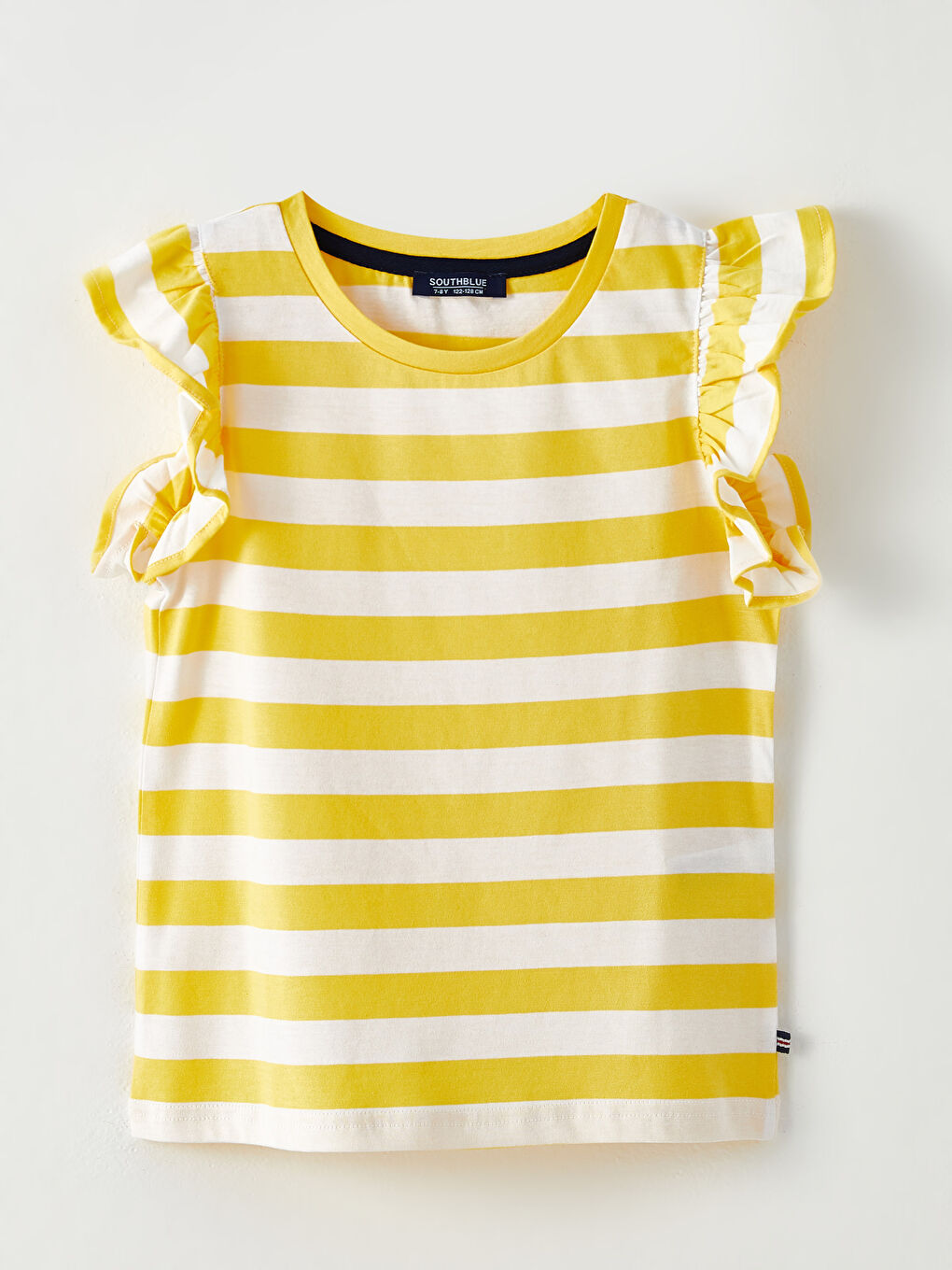 Sarı Bisiklet Yaka Baskılı Kısa Kollu Pamuklu Kız Çocuk Tişört