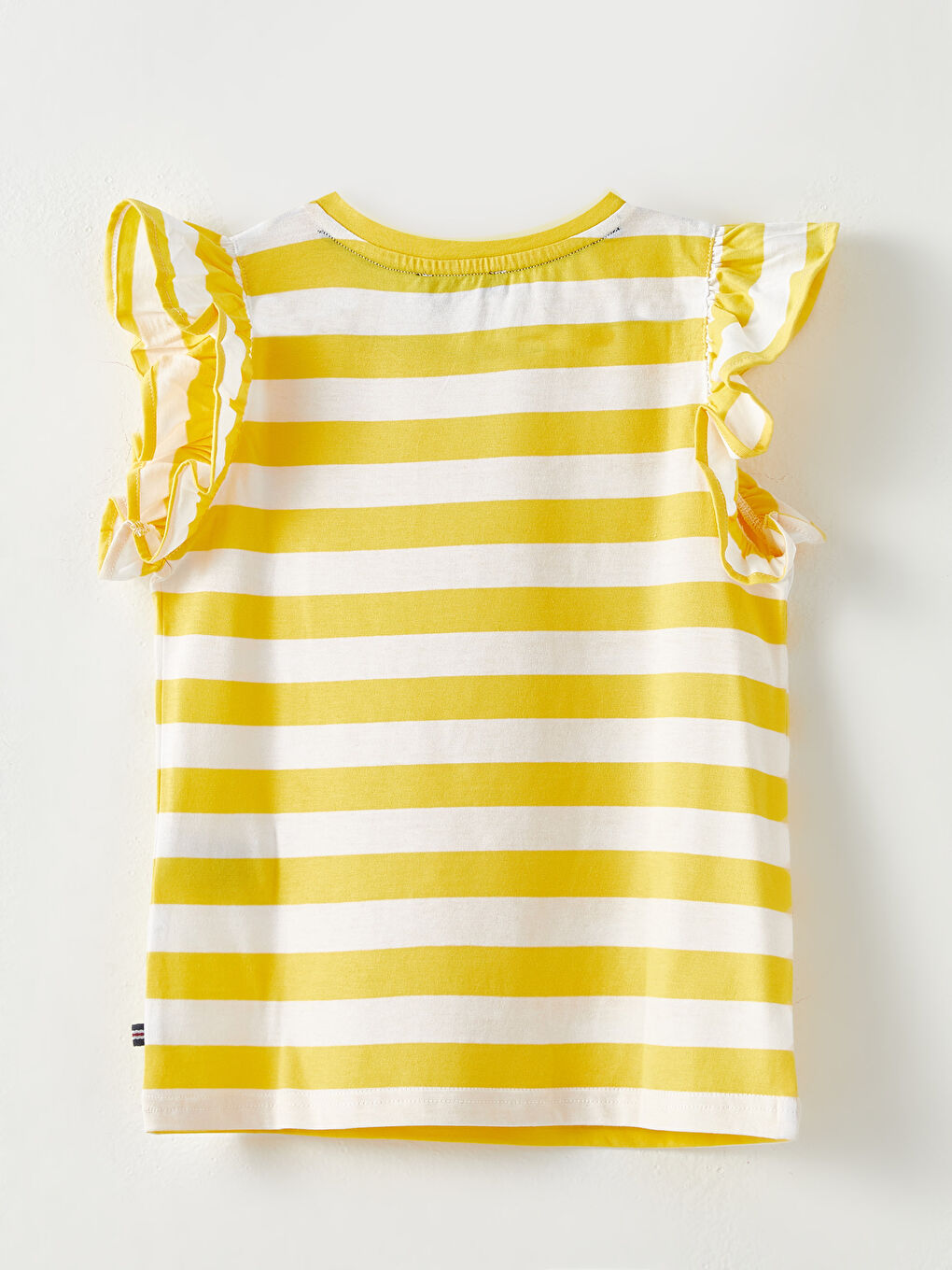 Sarı Bisiklet Yaka Baskılı Kısa Kollu Pamuklu Kız Çocuk Tişört-1