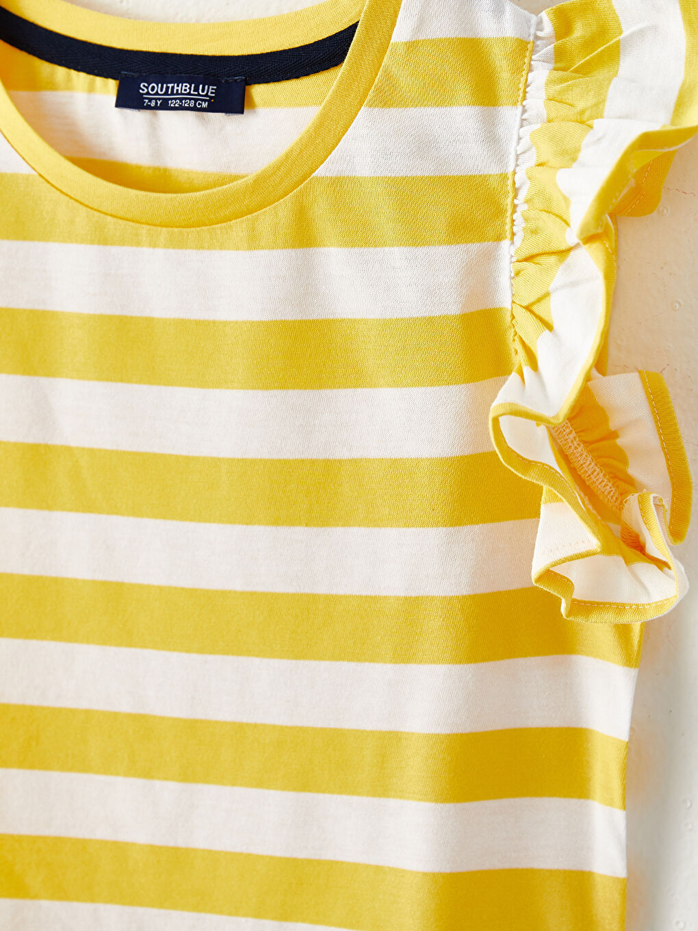 Sarı Bisiklet Yaka Baskılı Kısa Kollu Pamuklu Kız Çocuk Tişört-2