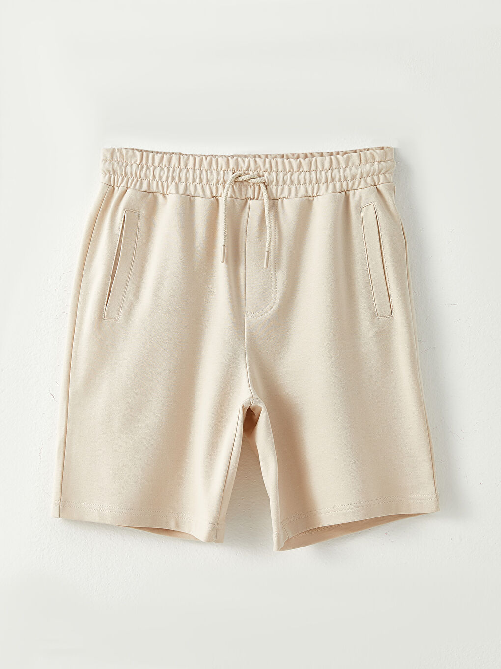 Bej Standart Kalıp Örme Erkek Şort