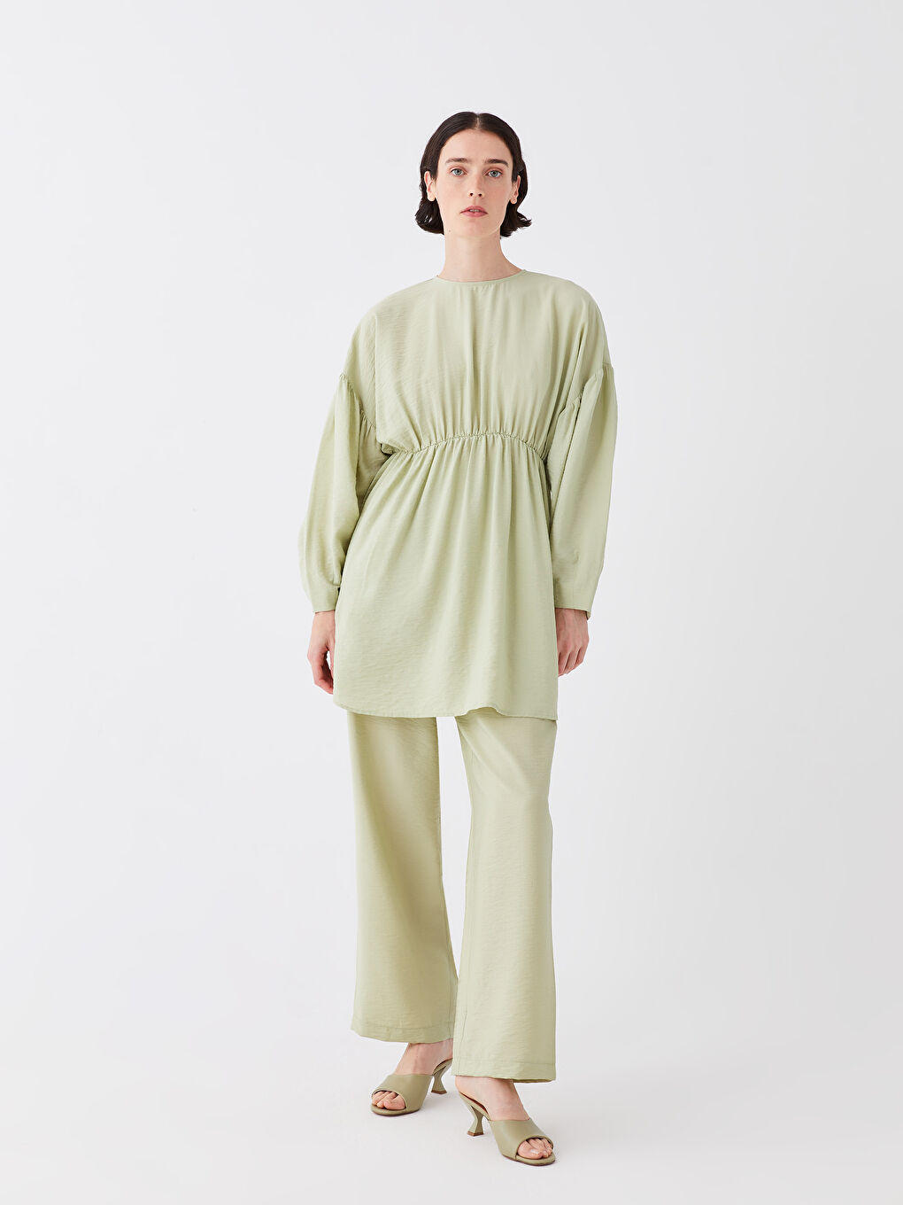 Mercan Kadın Beli Lastikli Rahat Kalıp Düz Pantolon-1