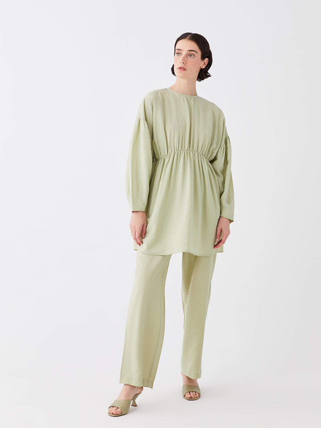 Mercan Kadın Beli Lastikli Rahat Kalıp Düz Pantolon-2