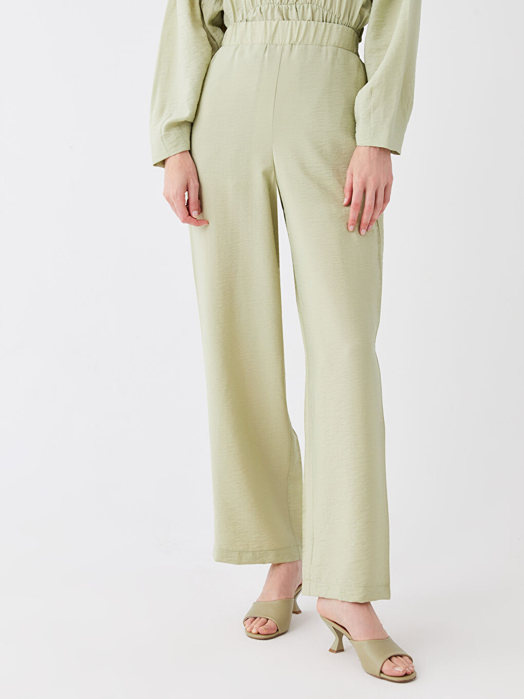 Mercan Kadın Beli Lastikli Rahat Kalıp Düz Pantolon-3