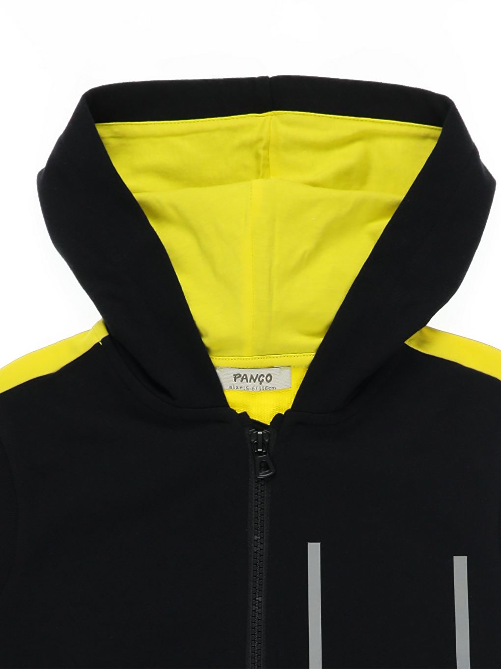 Siyah Kapüşonlu Reflektör Detaylı Erkek Çocuk Fermuarlı Yelek-2