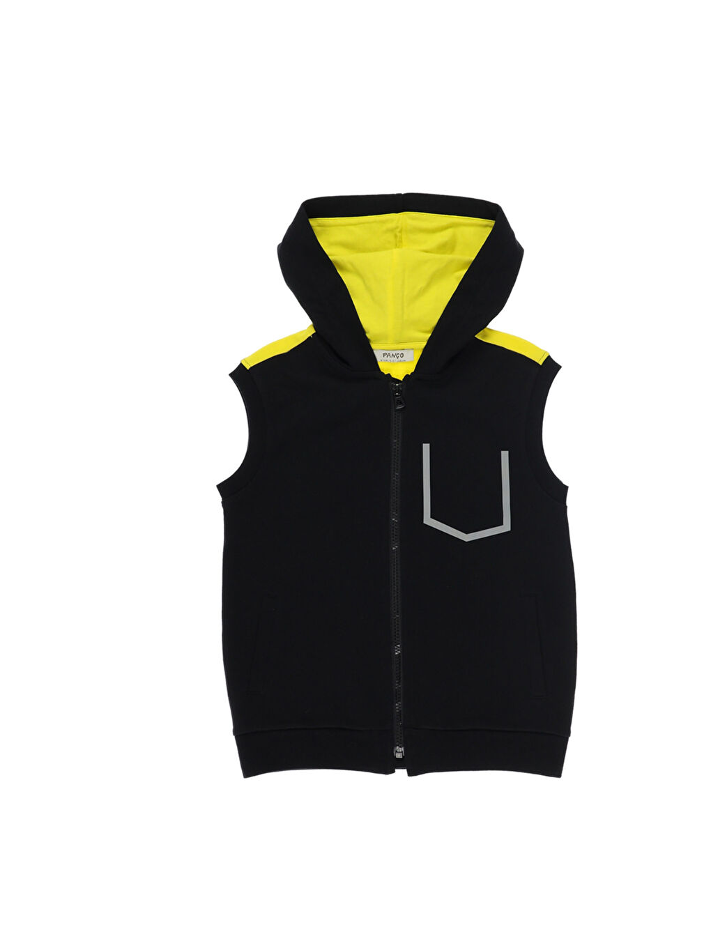 Siyah Kapüşonlu Reflektör Detaylı Erkek Çocuk Fermuarlı Yelek