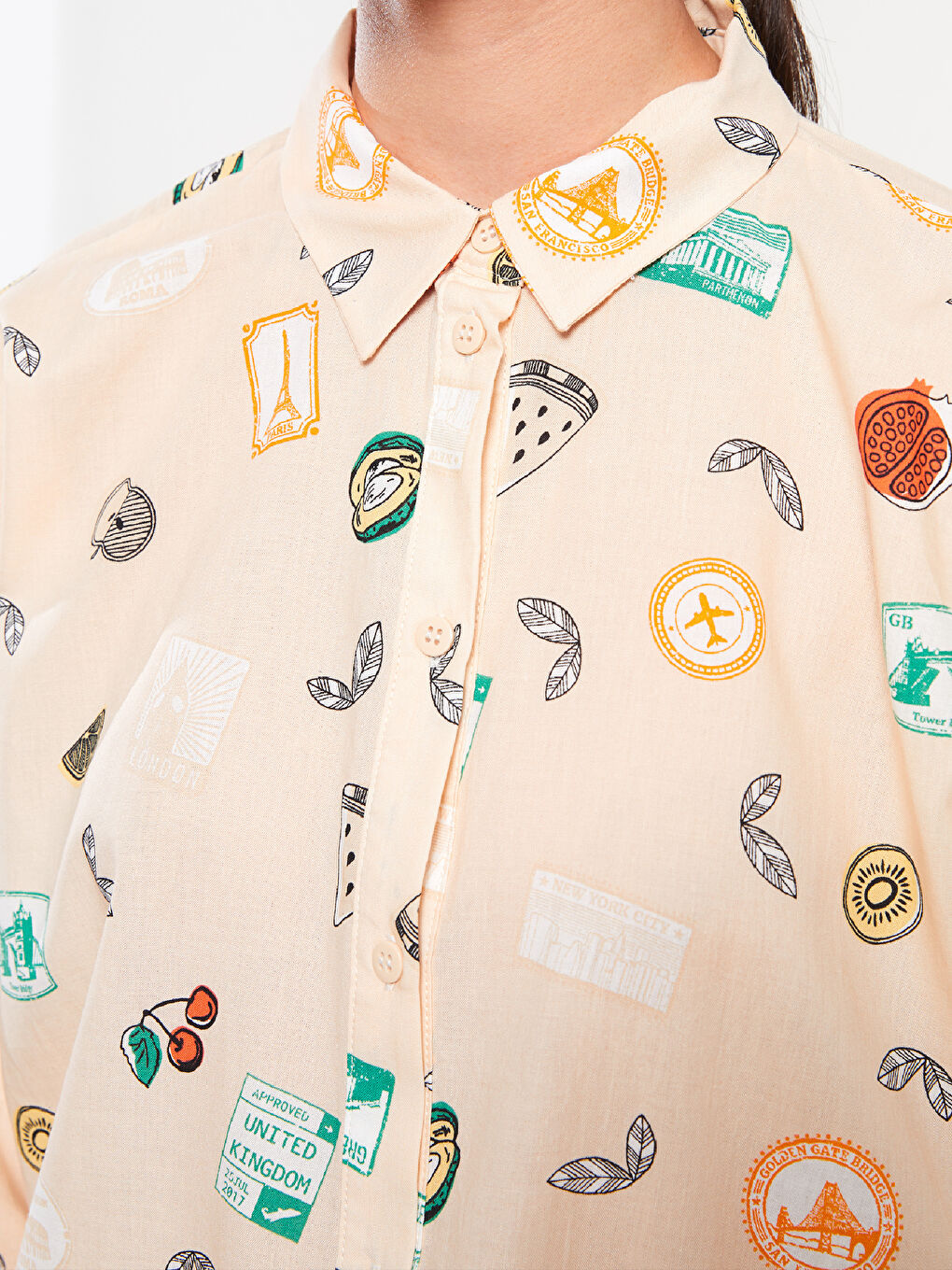 Bej Desenli Kadın Gömlek Tunik-3