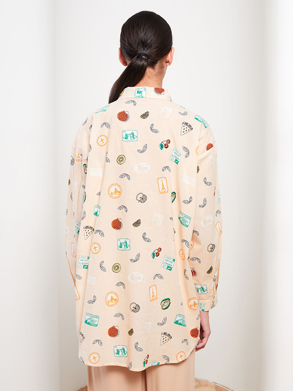 Bej Desenli Kadın Gömlek Tunik-4