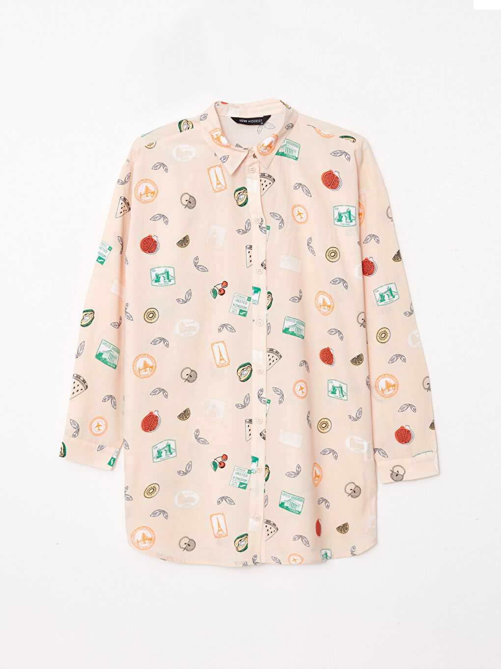 Bej Desenli Kadın Gömlek Tunik-5