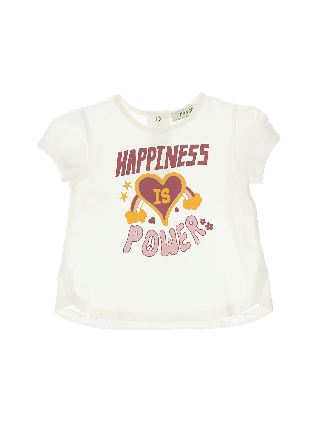 Beyaz Bisiklet Yaka Kısa Kollu Baskılı Kız Bebek Tişört