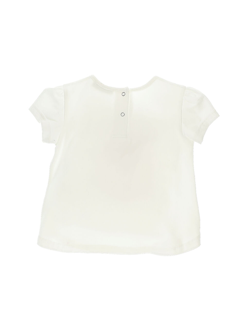 Beyaz Bisiklet Yaka Kısa Kollu Baskılı Kız Bebek Tişört-1